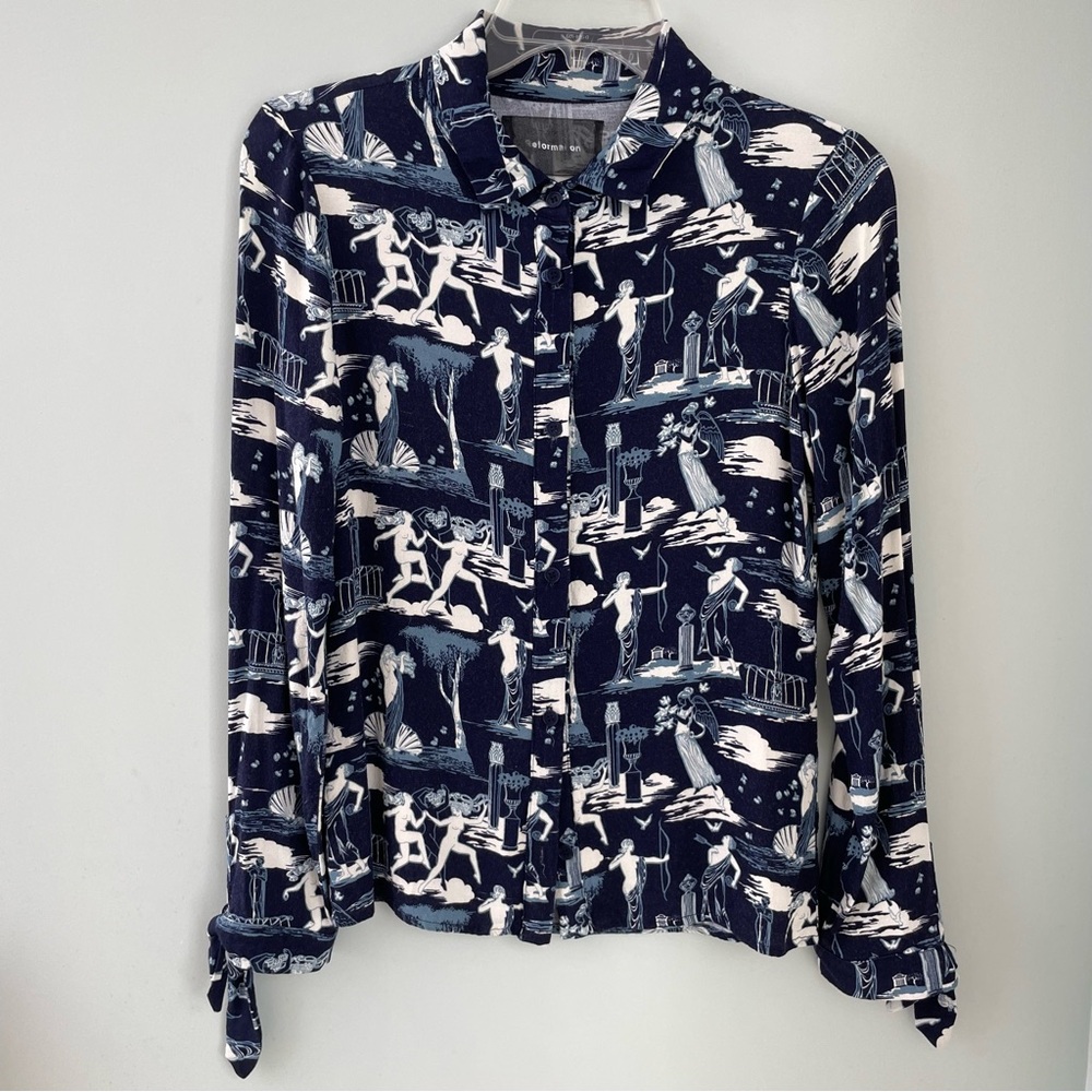 Reformation blue & white patterned blouse